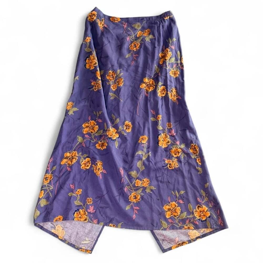 Sag Harbor Floral Maxi Skirt Size LARGE Purple Rayon 90s Vintage